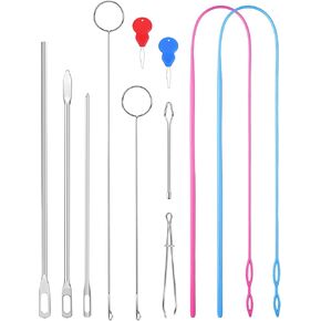 11 Pcs Drawstring Threader Tool - Flexible Drawstring Threaders, Needle Threaders, Metal Drawstring Threaders, Metal Tweezers, Loop Turner Hooks, for Drawstring Threading Needs Clothes Pants Bags