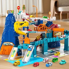 Boys Dinosaur Race Track Playset - Dinosaur Rolling Hill car Track for Kids, Car Ramp Track Toys for 3 4 5 6 7 Year Old Boys, Kids Toys Mountain Track, Mini Car for Kids
