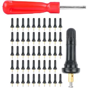 50PCS TPMS 20008 Rubber Snap-in Valve Stems Tire Valve Stem Fit for Ford Chevy Subaru Pontiac, and 1PCS Red Wrench