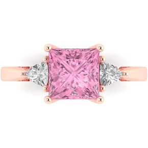 Clara Pucci 2.32 ct Princess Cut Created Pink Diamond 14k Yellow Gold Three-Stone Wedding Engagement Bridal Promise Ring