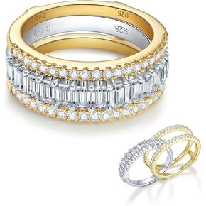 Moissanite Ring Sets for Women Band D Color VVS1 Clarity 3EX Cut S925 Sterling Silver 14K Gold Plated Non Tarnish Easily