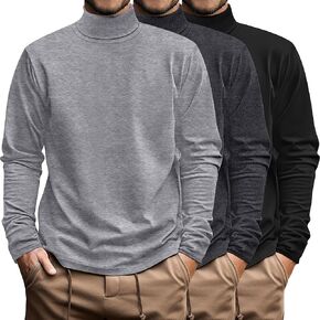 Ficerd 3 Pack Men's Big and Tall Turtleneck Shirts Long Sleeve Mock Turtleneck Cotton Tops Oversize Slim Fit Basic Tee