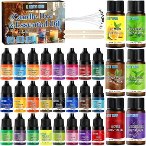Candle Dye, 24 Liquid Candle Colors with 6 Essential Oils for Soy Candle Making, Candle Wax Coloring Dye for DIY Scented Candles - 30 Bottles