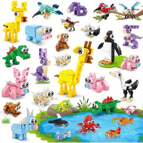 HOGOKIDS 20 Packs Party Favors for Kids, 60 Kinds of Mini Animals Toy Building Block Set for Classroom Prizes Goodie Bag Stuffers Christmas Valentines Easter Birthday Gift for Boys Girls Ages 6-12+