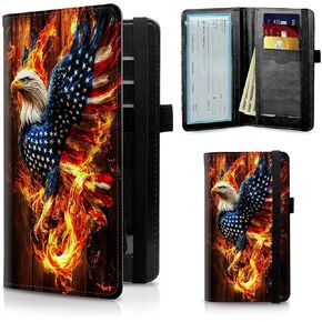 FUYOCWE Checkbook Cover for Men Women Check Book Covers Holder for Personal Checkbook Register Duplicate Checks,RFID Blocking Leather Checkbook Wallets w/Elastic Strap-Sunflower Butterfly