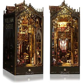 DIY Book Nook Kit with Sensor Light – 3D Wooden Puzzle Bookshelf Insert Decor, Miniature Castle-Themed Dollhouse Bookend for Adults & Teens, Creative Home Craft Decoration