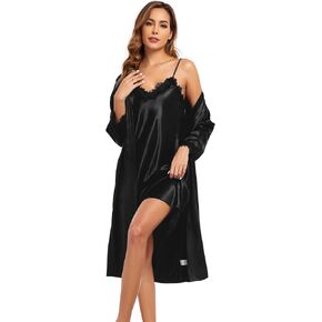 طقم بيجامة نسائي من الساتان مكون من قطعتين ملابس داخلية مثيرة رداء نوم ناعم ثوب نوم كيمونو حريري مع قميص قصير in Kuwait