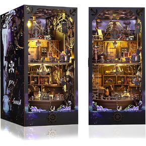 DIY Book Nook Kit with LED Lights - 3D Wooden Puzzle Book Nook Kits for Adults and Teens, Booknook DIY Miniature Book Nooks Shelf Decor