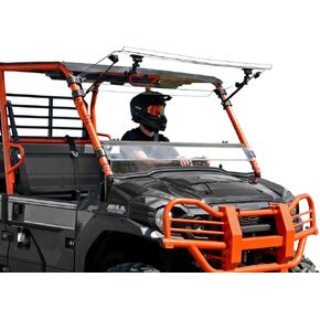 SuperATV Heavy Duty Scratch Resistant 3-in-1 Flip Windshield For Kawasaki Mule Pro FXT/FX/DXT/DX (2015+) - Set to Vented, Closed Or Open - Easy to Install - 250 Times Stronger Than Glass
