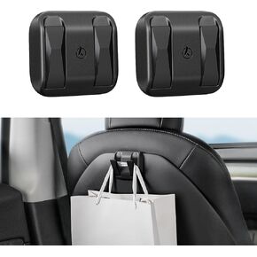 HALOBLK Foldable Hidden Design Car Seat Hooks for Tesla Model Y Model 3 Accessories, Anti-Drop Purse Holder Seat Back Hanger (Black-2 Pack)
