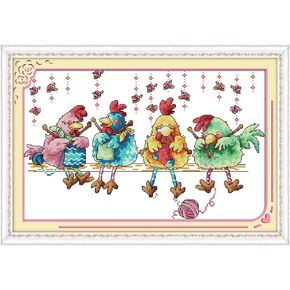 Stitchmelody Stamped Cross Stitch Kits for Beginners,11CT Printed Pattern DMC Embroidery Kit for Adults,DIY Needlework Set-Smart Color Fox 11''X15''