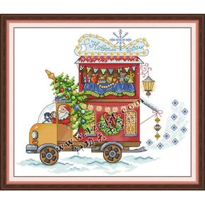 JOYSEWING Stamped Kits Cross Stitch Kits Beginners Embroidery 11CT Needlepoint Kits Counted Patterns Embroidery DIY Home Decoration- (The Rose Cottage (Printed)) 18.9×18.9 inch