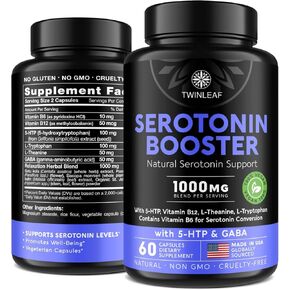 Serotonin Supplement for Mood Support - Made in USA - Natural 5-HTP & L-tryptophan Capsules - Serotonin Booster for Men & Women - Proprietary Formula for Mood and Relaxation - 60 Vegan Capsules