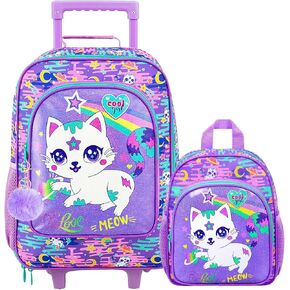 2Pcs Boys Suitcase Set, Kids Carry on Rolling Luggage with Wheels, Dinosaur Travel Suitcases with Toddler Backpack(Black)