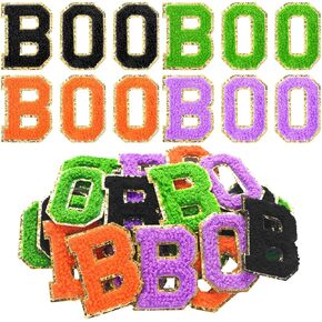 24 Pcs Self Adhesive Halloween Boo Iron on Patches Sew on Chenille Letter Patches Glitter Boo Patches Embroidered Applique Patches for DIY Cloth Halloween Decor(3.1 Inch,Classic Color)
