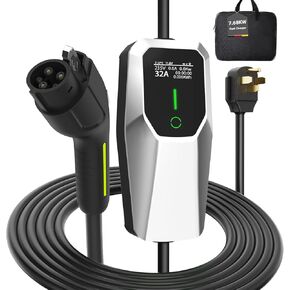 Portable Electric Vehicle Charger Level 2, 7.68KW Fast Charger with J1772 Connector and NEMA 14-50 Plug Scheduled Charging, Works with EV and Hybrid Vehicles, for Home and Outdoor
