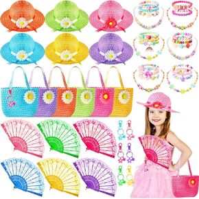 مجموعة اللعب من Bonuci 54 قطعة من فساتين حفلات الشاي للفتيات تتضمن قبعة حفلات الشاي وقفازات وحقيبة وقلائد وسلاسل مفاتيح ومراوح للفتيات الصغيرات وأعياد الميلاد ومستلزمات حفلات الشاي in Kuwait