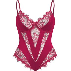 SOLY HUX Women's Plus Size Lingerie Sexy Bodysuit Lace Sheer One Piece Cami Teddy Babydoll Nightwear