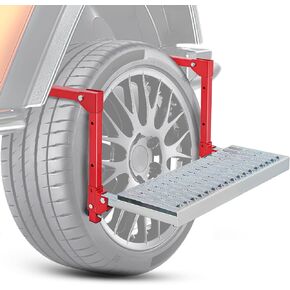 Nilight Folding Heavy Duty Tire Step for Truck SUV and RV, Non-Slip Steel Surface, Adjustable to Fit Tire from 10" to 15" Rated up to 350 Lbs,Easy to Install and Adjust Red