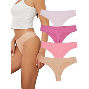 Bolivelan 4 Pack Womens Seamless Thongs No Show Thong Underwear Breathable G-Strings Panties