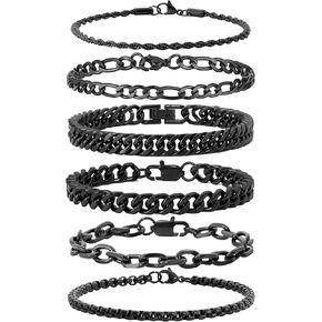 XIANNVXI 6 Pcs Stainless Steel Bracelets for Men Women Cuban Link Bracelet Rope Paperclip Chain Bracelets Set 7.5/8.3/9 Inches Mens Metal Bracelets