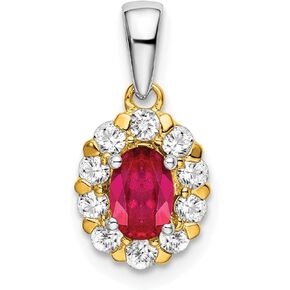 Avariah Gold 14k Two-tone Oval Ruby and Diamond Halo Pendant - 17.75mm