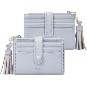 CLUCI Small Womens Wallet RFID Blocking Credit Card Holder with ID Window Leather Slim Card Wallets for Women Beige with Brown