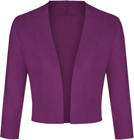 Women 3/4 Sleeve Cropped Cardigan Lightweight Casual Open Front Bolero Shrug Sweaters in Saudi Arabia