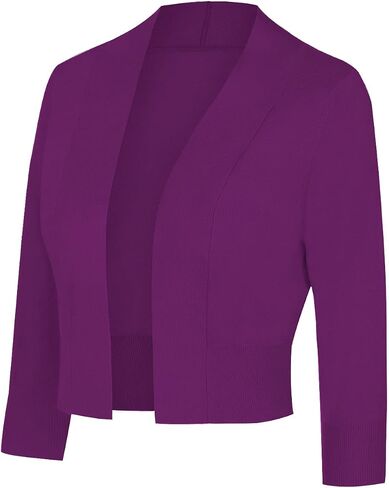 Women 3/4 Sleeve Cropped Cardigan Lightweight Casual Open Front Bolero Shrug Sweaters in Saudi Arabia
