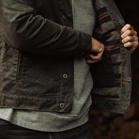 Huckberry Flint and Tinder Men's Wool-Lined Waxed Trucker Jacket, Built for Layering in Kuwait