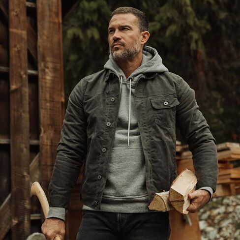 Huckberry Flint and Tinder Men's Wool-Lined Waxed Trucker Jacket, Built for Layering in Kuwait