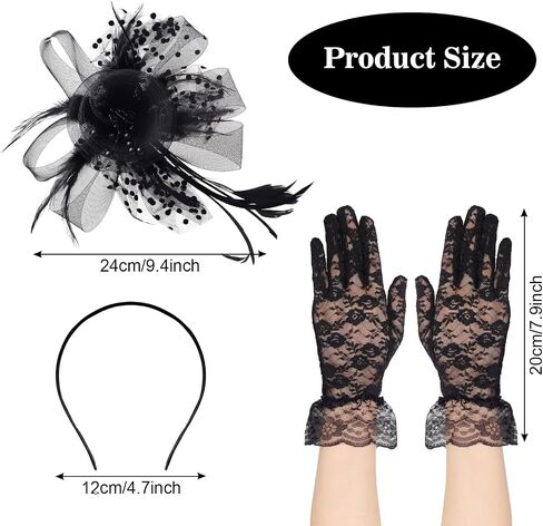 Fumwase 5Pcs Tea Party Fascinators Hat with Lace Gloves Pearl Necklace Earring Bracelet Tea Party Favors Kit in Saudi Arabia