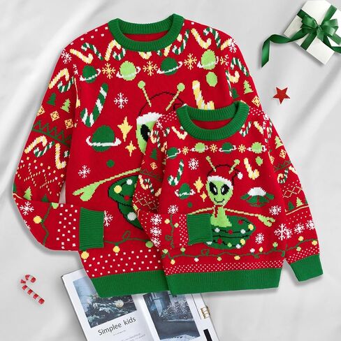 Simplee kids Family Matching Christmas Sweaters Xmas Print Ugly Funny Jumper Holiday Pullover Tops in Kuwait