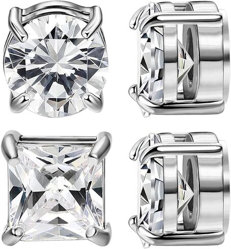 NEWITIN 2 Pairs Stainless Steel Magnetic Stud Earrings for Men Magnetic Earrings Men Clip on Earrings Non Piercing Earrings Unisex CZ Magnetic Earrings Diamond Earrings for Women Men in Kuwait