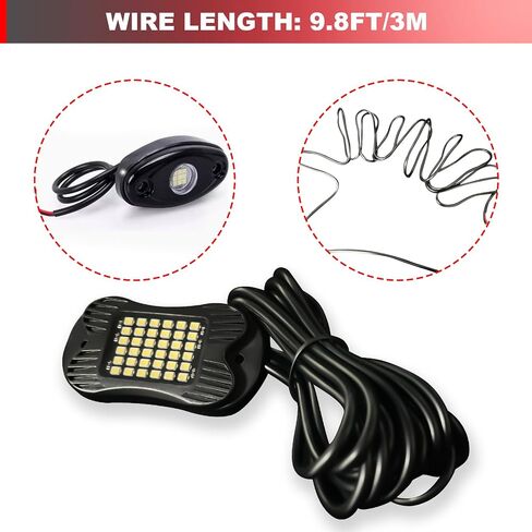SHINIGHT 16 Pods White Rock Lights 6000K White Pure Super Bright Underglow Light، 10FT/3M أسلاك تمديد لكل ضوء، 36 LED SMD Chips، مقاومة للماء IP68، أضواء الصخور للشاحنات UTV ATV SUV Boats in Kuwait
