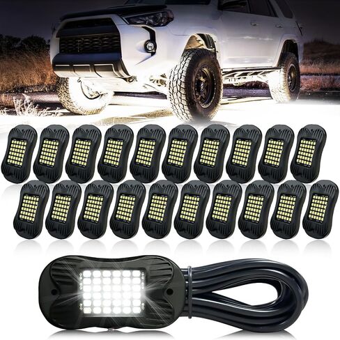 SHINIGHT 20 Pods White Rock Lights 6000K White Pure Super Bright Underglow Light، 10FT/3M أسلاك تمديد لكل ضوء، 36 LED SMD Chips، مقاومة للماء IP68، أضواء الصخور للشاحنات UTV ATV SUV Boats in Saudi Arabia