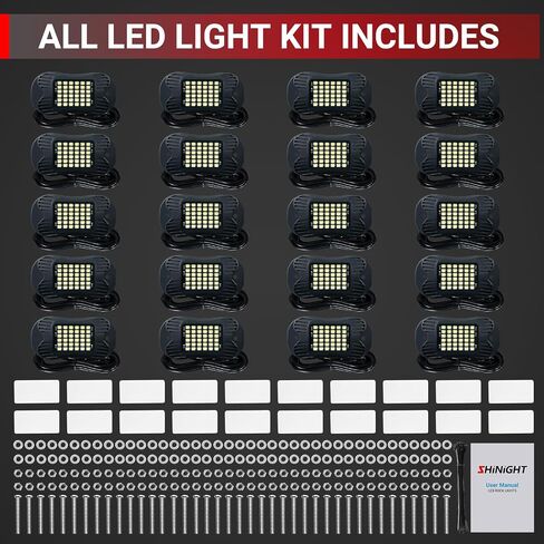 SHINIGHT 20 Pods White Rock Lights 6000K White Pure Super Bright Underglow Light، 10FT/3M أسلاك تمديد لكل ضوء، 36 LED SMD Chips، مقاومة للماء IP68، أضواء الصخور للشاحنات UTV ATV SUV Boats in Saudi Arabia