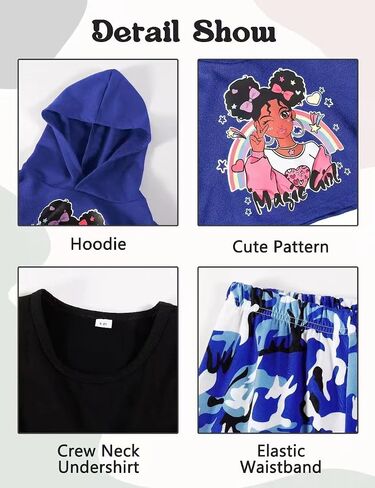 Girls Clothes Fall Outfit High Waisted Hoodie Sweatshirt Vest Camouflage Pants 3 Piece Girls Clothing Set in Saudi Arabia