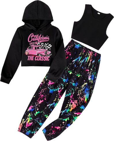 Girls Clothes Fall Outfit High Waisted Hoodie Sweatshirt Vest Camouflage Pants 3 Piece Girls Clothing Set in Saudi Arabia