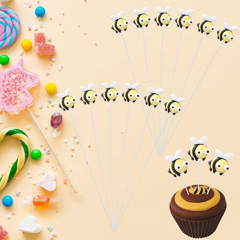 24Pcs Bumble Bee Cupcake Toppers Little Figurine Bee Cupcake Picks Oh Babee Cake Decorations for Bee Theme Baby Shower Kids Boys Girls Birthday Party Decoration Supplies in Kuwait