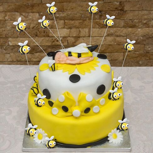 24Pcs Bumble Bee Cupcake Toppers Little Figurine Bee Cupcake Picks Oh Babee Cake Decorations for Bee Theme Baby Shower Kids Boys Girls Birthday Party Decoration Supplies in Kuwait