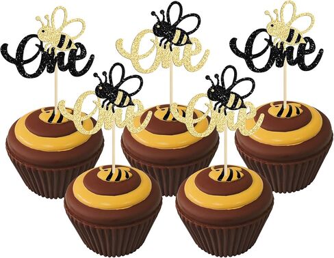 24Pcs Bumble Bee Cupcake Toppers Little Figurine Bee Cupcake Picks Oh Babee Cake Decorations for Bee Theme Baby Shower Kids Boys Girls Birthday Party Decoration Supplies in Kuwait