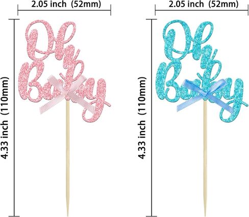 Gyufise 36Pcs Oh Baby Cupcake Toppers Pink Blue Bow Glitter Baby Shower Gender Reveal Cupcake Picks for Boy or Girl Theme Baby Shower Kids Birthday Party Cake Decorations Supplies in Kuwait