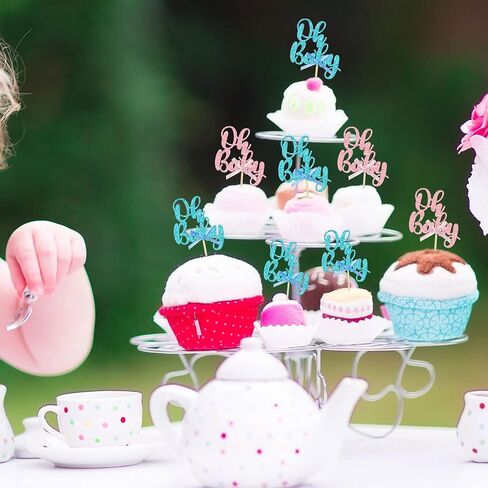 Gyufise 36Pcs Oh Baby Cupcake Toppers Pink Blue Bow Glitter Baby Shower Gender Reveal Cupcake Picks for Boy or Girl Theme Baby Shower Kids Birthday Party Cake Decorations Supplies in Kuwait