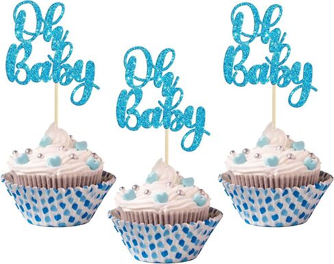 Gyufise 36Pcs Oh Baby Cupcake Toppers Pink Blue Bow Glitter Baby Shower Gender Reveal Cupcake Picks for Boy or Girl Theme Baby Shower Kids Birthday Party Cake Decorations Supplies in Kuwait