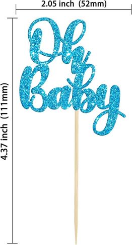 Gyufise 36Pcs Oh Baby Cupcake Toppers Pink Blue Bow Glitter Baby Shower Gender Reveal Cupcake Picks for Boy or Girl Theme Baby Shower Kids Birthday Party Cake Decorations Supplies in Kuwait