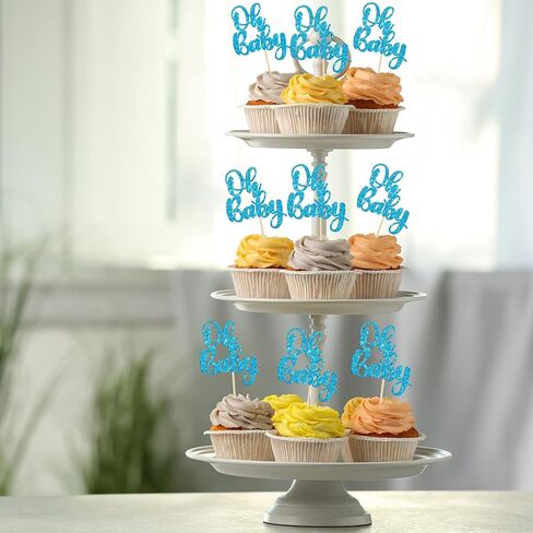 Gyufise 36Pcs Oh Baby Cupcake Toppers Pink Blue Bow Glitter Baby Shower Gender Reveal Cupcake Picks for Boy or Girl Theme Baby Shower Kids Birthday Party Cake Decorations Supplies in Kuwait