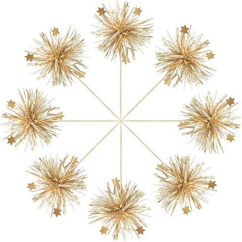 Gyufise 30Pcs Foil Firework Cupcake Toppers Happy Birthday Cake Toppers Sparkle Tinsel Flower Drink Stirrers Cocktail Food Fruit Toothpicks for Valentine's Day Party Supplies Gold in Saudi Arabia
