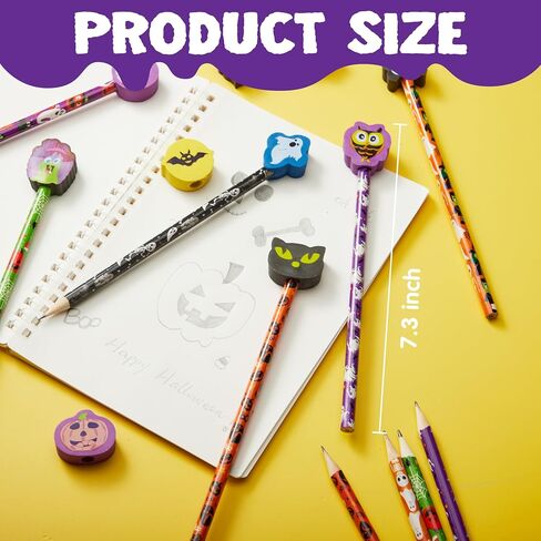 JOYIN 48PCS Halloween Pencils with Erasers Stationery Set, 48 Colorful Pencils Assortment for Kids in 6 Designs, 48 Giant Erasers in 12 Style, Halloween Party Favor Supplies, Classroom Prizes Gifts in Saudi Arabia