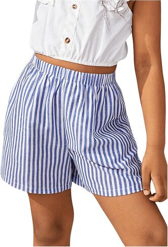 OYOANGLE Girl's Striped Print Summer Shorts Elastic Waist Straight Leg Shorts Beach Holiday Shorts in Saudi Arabia